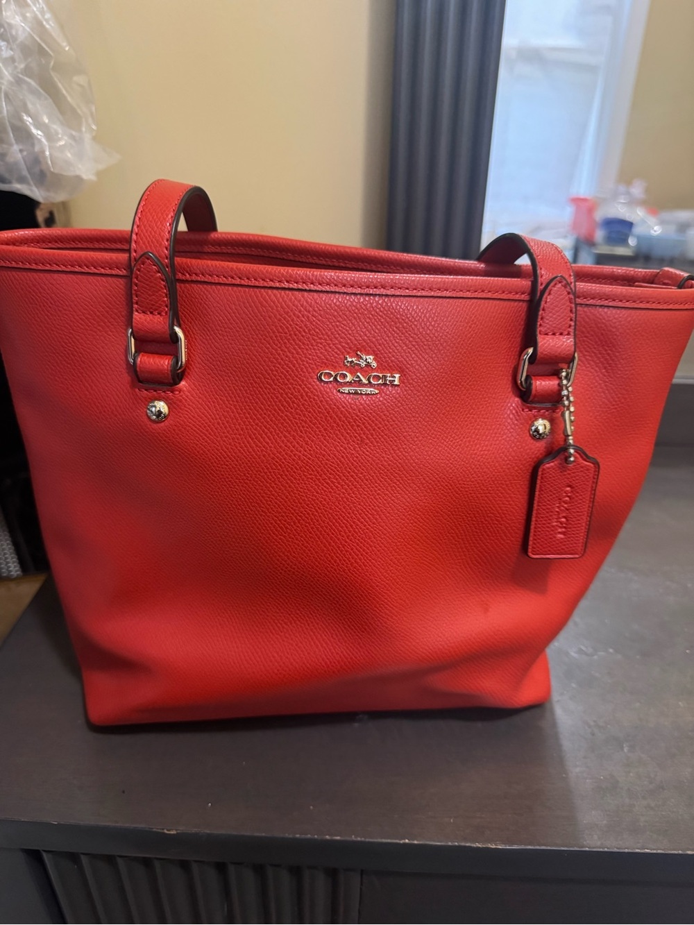 COACH Orange Leather Tote Bag - Signature Charm